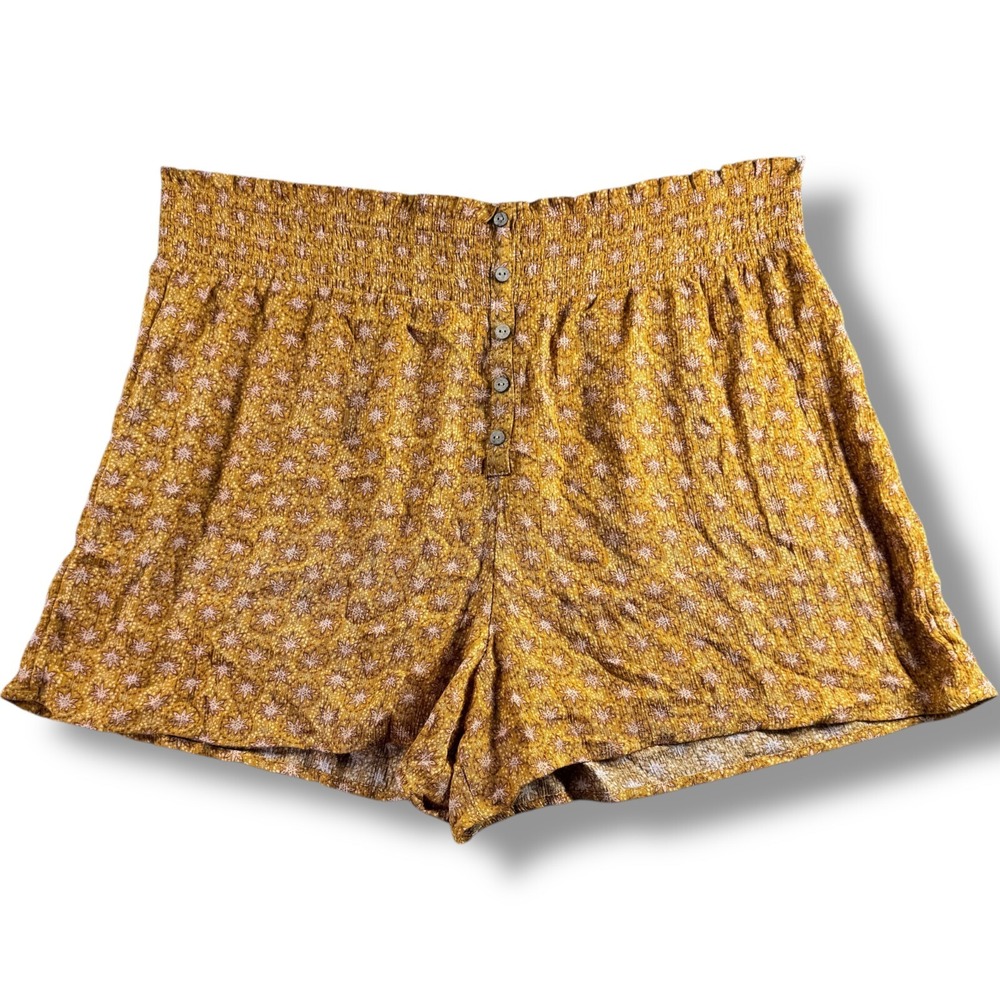 SO Kohls Shortie Button Front Gauze Shorts XL Gold Tile Yellow Floral JG22X904RP